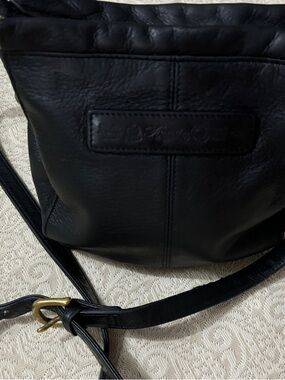 Fossil Black Leather Crossbody with Brass-Tone Buckle